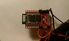 A breakout board allows a module (a Bluetooth module in this case) to have larger pins Sparkfun Bluetooth breakout board.jpg