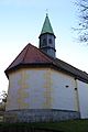 Geilertshausen, Katholische Filialkirche St. Andreas, flacher Saalbau mit eingezogenem Chor und Dachreiter, Anfang 16. Jahrhundert, umgestaltet 1609; mit Ausstattung. This is a picture of the Bavarian Baudenkmal (cultural heritage monument) with the ID D-1-73-120-41 (Wikidata)