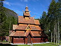 Stavkirke v Beiarne, moderná kópia stredovekého dreveného kostola z roku 2005, Nórsko