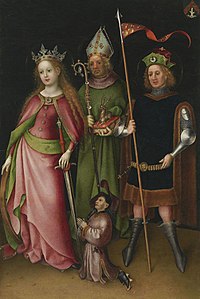 Stefan Lochner -Saints Catherine, Hubert et Quirinus avec un Donor.JPG