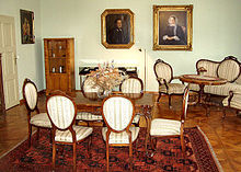 Arbeitszimmer von Adalbert Stifter im Stifterhaus in Linz mit Porträts des Dichters und von Amalia Mohaupt (Quelle: Wikimedia)