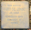 Stolperstein für Curt De Jonge an der Rüdesheimer Straße 37 in Bremen The production, editing or release of this file was supported by the Community-Budget of Wikimedia Deutschland. To see other files made with the support of Wikimedia Deutschland, please see the category Supported by Wikimedia Deutschland. العربية ∙ বাংলা ∙ Deutsch ∙ English ∙ Esperanto ∙ français ∙ magyar ∙ Bahasa Indonesia ∙ italiano ∙ 日本語 ∙ македонски ∙ മലയാളം ∙ Bahasa Melayu ∙ Nederlands ∙ português ∙ русский ∙ slovenščina ∙ svenska ∙ українська ∙ +/−