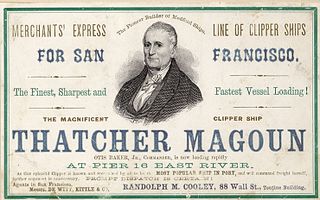 <i>Thatcher Magoun</i> (clipper) extreme clipper launched in 1855, named after Medfords shipbuilder Thatcher Magoun