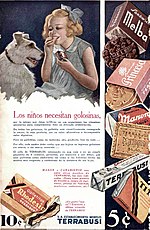 Terrabusi ad of 1936 displaying its line of products Terrabusi aviso 1936.jpg