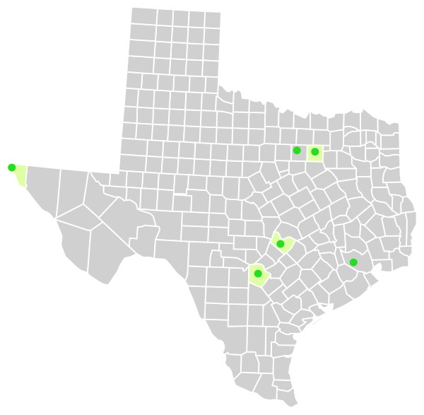 Map of Texas counties and cities that offer domestic partner benefits either county-wide or in particular cities. .mw-parser-output .legend{page-break-inside:avoid;break-inside:avoid-column}.mw-parser-output .legend-color{display:inline-block;min-width:1.25em;height:1.25em;line-height:1.25;margin:1px 0;text-align:center;border:1px solid black;background-color:transparent;color:black}.mw-parser-output .legend-text{}  City offers domestic partner benefits   County-wide partner benefits through domestic partnership   County or city does not offer domestic partner benefits