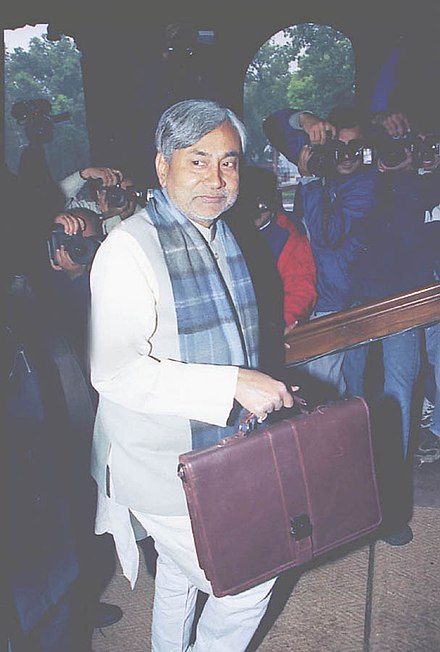 Union Minister for Railways Shri Nitish Kumar entering Parliament to present Interim Railway Budget (2004-05) in New Delhi on 30 January 2004