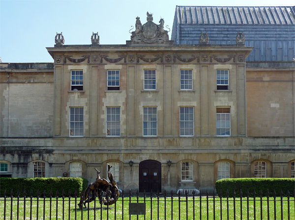 The original entrance from Beauford Square. The fly tower which was added in 1980 can be seen above the façade.