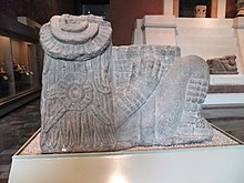 Backside of an Aztec chacmool, found in 1942 in Mexico City, now located in the Museo Nacional de Antropologia in Mexico City, Mexico Tlaloc Chacmool verso.jpg