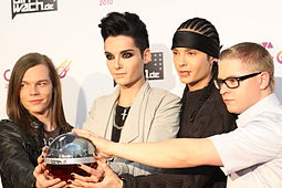 Tokio Hotel in 2010. L-R: Georg Listing, Bill Kaulitz, Tom Kaulitz, Gustav Schäfer