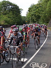 Stage 3 of the 2005 race passing through Honley, near Huddersfield TourofBritain2005.jpg