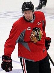 Brouwer practicing with the Blackhawks in January 2011 Troybrouwer.jpg