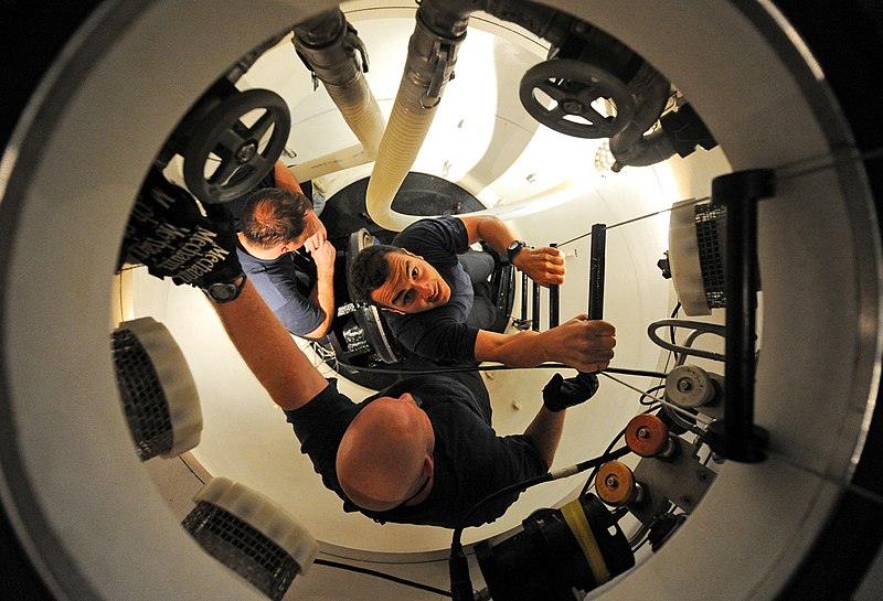 File:US Navy 110604-N-EC642-097 Personnel assigned to the Spanish navy submarine SKS Galerna (S 71) climb up to the U.S. Navy Submarine Rescue Diving an.jpg