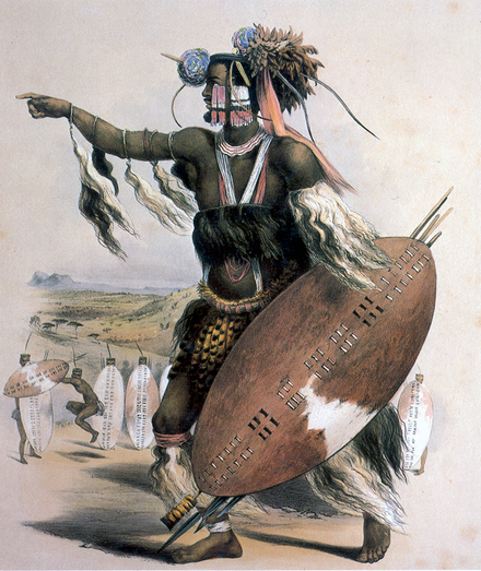 Utimuni, nephew of King Shaka, strikes a warrior pose