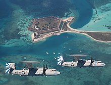 Two E-2D from VAW-121 over Fort Jefferson. VAW-121 Key West Two Plane Formation.jpg