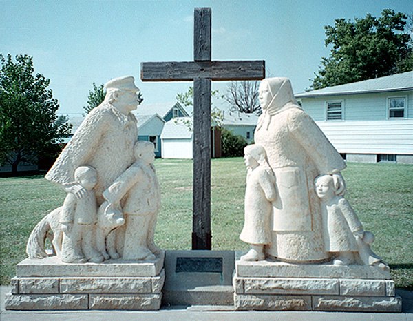 Commemorative statue of a Volga German pioneer family in Victoria (1997)