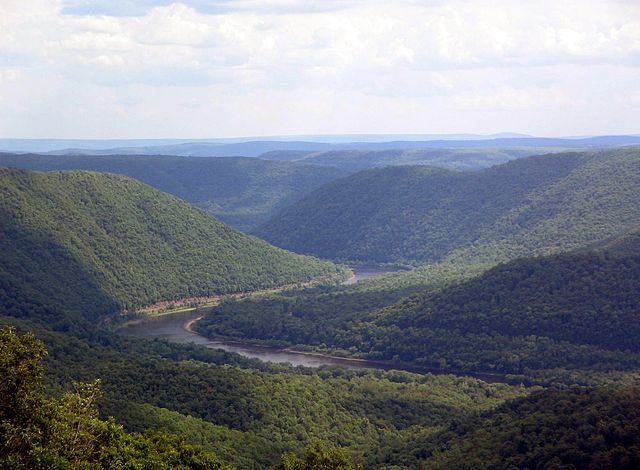 View of the West Branch Susquehanna River valley and Sproul State Forest, looking east from Hyner View State Park.