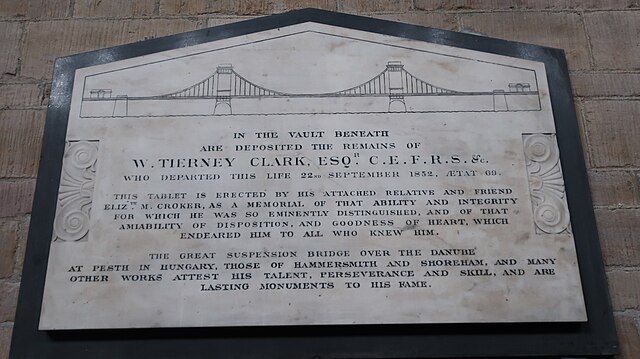 Wall monument to William Tierney Clark in St Paul's Church, Hammersmith, London UK