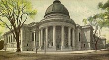 In 1861, Yale University awarded the first Doctor of Philosophy (Ph.D.) degree in the United States. Woolsey Hall, Yale University.jpg