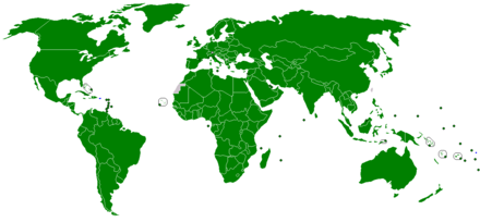 世界卫生组织的会员国（绿色）
