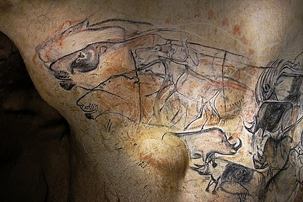 30,000-year-old cave lion and woolly rhinoceros painting found in the Chauvet Cave, France
