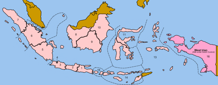 The electoral regions Indonesia was divided into for the 1955 elections. 1955 Indonesian Electoral Regions.png