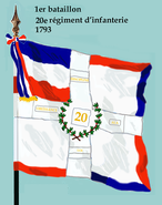 1st battalion's colours, adopted after the declaration of the republic in 1793, the golden lilies of the monarchy removed and top replaced with a spear point.