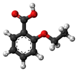 Bola-dan-stick model 2-ethoxybenzoic molekul asam