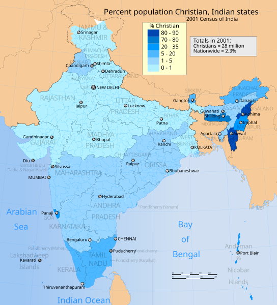 File:2001 Census India religion distribution map, percent Christian in states and union territories.svg