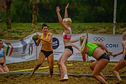 Deutsch: Beach Handball Champions Cup 2018 in Catania (ITA); Tag 3: 3. November – Frauen, Überkreuz-Platzierungsspiel 9-16: Beach Bazis Schleissheim (GER) - London Angels Handball Club (GBR) 2:0 (20:6, 28:9) English: 2018 Beach Handball Champions Cup in Catania (ITA; Day 3: 3 November – Women's Placement Match Cross Matches 9-16: Beach Bazis Schleissheim (GER) - London Angels Handball Club (GBR) 2:0 (20:6, 28:9)