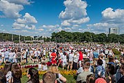 English: Protest rally against Lukashenko, 16 August. Minsk, Belarus Беларуская: Пратэстны мітынг супраць Лукашэнкі 16 жніўня 2020. Мінск, Беларусь Русский: Протестный митинг против Лукашенко 16 августа 2020 года. Минск, Беларусь