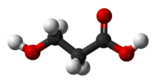 Structure of 3-hydroxypropionic acid, the product of bacterial metabolism in E. coli. 3-hydroxypropionic-acid-3D-balls.png