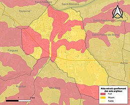 Carte des zones d'aléa retrait-gonflement des sols argileux de Langon.