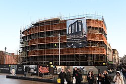 Progress on the restoration of the listed 34-35 Whitefriargate, the art-deco former Burtons store on the corner of Whitefriargate, Kingston upon Hull. If the photographer must be honest here, not a whole lot has visibly happened on the exterior of the building besides a new banner being put up.