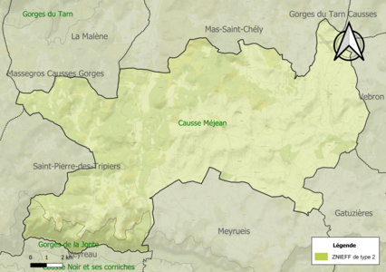 Carte des ZNIEFF de type 2 sur la commune.