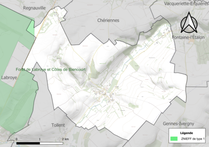 Carte de la ZNIEFF de type 1 sur la commune.