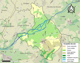 Barevná mapa znázorňující využití půdy.