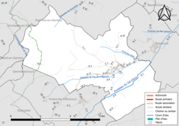 Carte en couleur présentant le réseau hydrographique de la commune