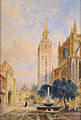 Undeutlich signiert Datiert 1884 Ansicht einer Kathedrale. Aquarell. 53 x 37 cm