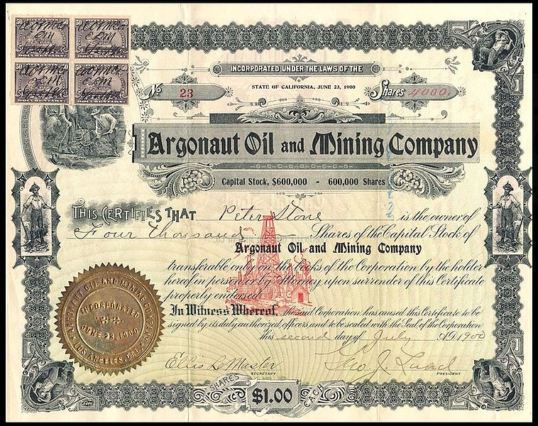 File:Argonaut Oil & Mining Co stock 1900 and rev stamps.jpg