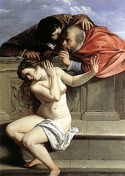 Artemisia Gentileschi's  Susanna and the Elders, which shows Susanna in distress at being watched