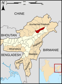 Dhemaji district's location in Assam