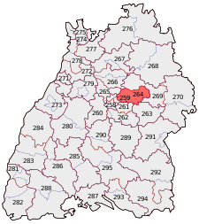 Bundestagin vaalipiirin Waiblingenin sijainti Baden-Württembergissä