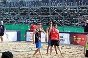 Deutsch: Beachhandball Europameisterschaften 2019 (Beach handball Euro); Tag 1: 2. Juli 2019 – Männer, Vorrunde Gruppe D, Frankreich-Montenegro 2:0 (19:7, 18:9) English: Beach handball Euro; Day 1: 2 July 2019 – Men Preliminary Round Group D – France-Montenegro 2:0 (19:7, 18:9)