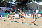 Deutsch: Beachhandball Europameisterschaften 2019 (Beach handball Euro); Tag 2: 3. Juli 2019 – Frauen, Vorrunde Gruppe D, Ukraine-Deutschland 2:0 (23:22, 32:24) English: Beach handball Euro; Day 2: 3 July 2019 – Women Preliminary Round Group D – Ukraine-Germany 2:0 (23:22, 32:24)