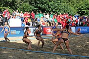 Deutsch: Beachhandball Europameisterschaften 2019 (Beach handball Euro); Tag 4: 5. Juli 2019 – Frauen, Viertelfinale, Spanien-Ungarn 1:2 (14:16, 26:16, 2:5) English: Beach handball Euro; Day 4: 5 July 2019 – Quarter Final Women – Spain-Hungary 1:2 (14:16, 26:16, 2:5)