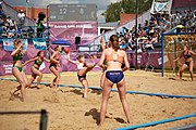 Deutsch: Beachhandball bei den Olympischen Jugendspielen 2018 in Buenos Aires; Tag 7, 13. Oktober 2018; Mädchen, Spiel um Platz Drei – Ungarn-Niederlande 2:0 English: Beach handball at the 2018 Summer Youth Olympics in Buenos Aires at 13 October 2018 – Girls Bronze Medal Match – Hungary-Netherlands 2:0 Español: Handball de playa en los Juegos Olimpicos de la Juventud Buenos Aires 2018 en 13 de octubre de 2018 – Partido por la medalla de bronce femenino - Hungría-Países Bajos 2:0