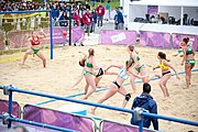 Deutsch: Beachhandball bei den Olympischen Jugendspielen 2018; Tag 5, 10. November 2018; Mädchen, Hauptrunde - Ungarn-Argentinien 1:2 English: Beach handball at the 2018 Summer Youth Olympics at 11 October 2018 – Girls Main Round – Hungary-Argentina 1:2