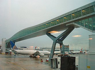 Bridge at Gatwick Airport, under which planes can pass Bridge to Pier 6, Gatwick North Terminal - geograph.org.uk - 74055.jpg