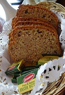 Traditional Irish wheaten soda bread with Irish butter Brown Bread and Irish Butter.JPG