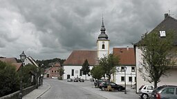 View on Burghaslach's marketplace and St Ägidius's Church (Germany, Bavaria)